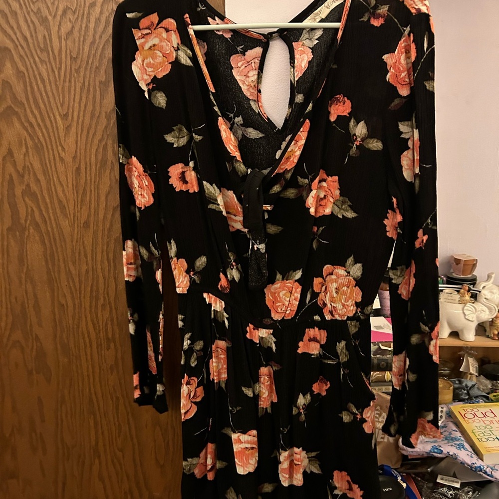 Rewind Black and Orange Front Tie Romper